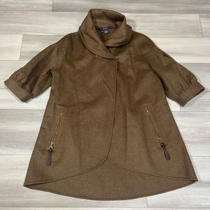 Per Se Womens Wool Jacket SZ 0 Tan 3/4 Sleeve Oversized